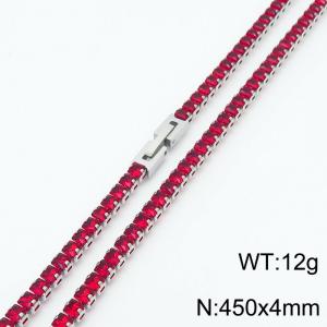 450X4mm Women Silver Color Stainless Steel Link Necklace with Square Red Zircons - KN234317-KFC