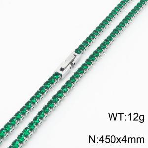 450X4mm Women Silver Color Stainless Steel Link Necklace with Square Green Zircons - KN234318-KFC