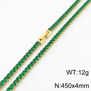 450X4mm Women Gold Plated Stainless Steel Link Necklace with Square Green Zircons - KN234319-KFC