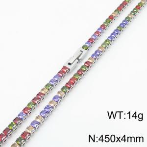 450X4mm Women Silver Color Stainless Steel Link Necklace with Square Colorful Zircons - KN234320-KFC