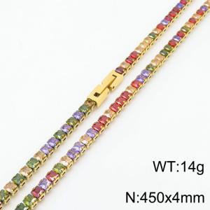 450X4mm Women Gold Plated Stainless Steel Link Necklace with Square Colorful Zircons - KN234321-KFC
