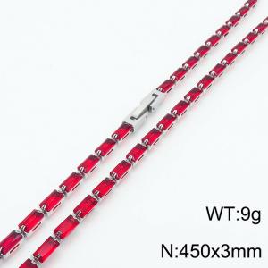 450X3mm Women Silver Color Stainless Steel Link Bracelet with Red Zircons - KN234322-KFC
