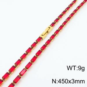 450X3mm Women Gold Plated Stainless Steel Link Bracelet with Red Zircons - KN234323-KFC