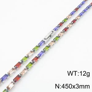450X3mm Women Silver Color Stainless Steel Link Bracelet with Colorful Zircons - KN234324-KFC