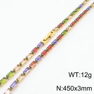 450X3mm Women Gold Plated Stainless Steel Link Bracelet with Colorful Zircons - KN234325-KFC