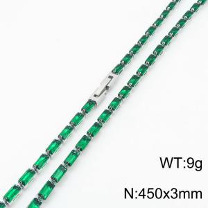 450X3mm Women Silver Color Stainless Steel Link Bracelet with Green Zircons - KN234326-KFC