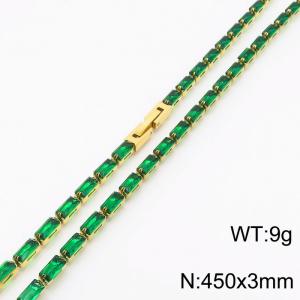 450X3mm Women Gold Plated Stainless Steel Link Bracelet with Green Zircons - KN234327-KFC