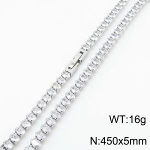 450X5mm Women Silver Color Stainless Steel Link Bracelet with Oval Transparent Zircons - KN234328-KFC