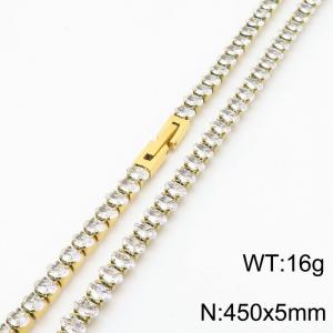 450X5mm Women Gold Plated Stainless Steel Link Bracelet with Oval Transparent Zircons - KN234329-KFC