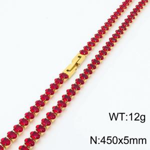 450X5mm Women Gold Plated Stainless Steel Link Bracelet with Oval Red Zircons - KN234331-KFC