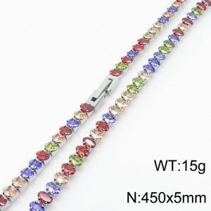 450X5mm Women Silver Color Stainless Steel Link Bracelet with Oval Colorful Zircons - KN234332-KFC