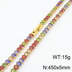 450X5mm Women Gold Plated Stainless Steel Link Bracelet with Oval Colorful Zircons - KN234333-KFC