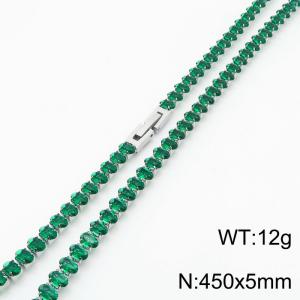 450X5mm Women Silver Color Stainless Steel Link Bracelet with Oval Green Zircons - KN234334-KFC