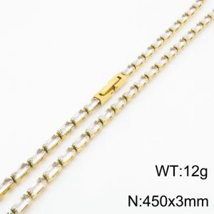 450X3mm Women Gold Plated Stainless Steel Link Bracelet with Transparent Zircons - KN234335-KFC