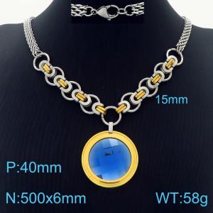 6mm Double Layer DIY Chain Necklace Women Stainless Steel With Round Charm Gold Color - KN234355-Z