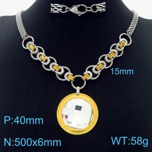 6mm Double Layer DIY Chain Necklace Women Stainless Steel With Round Charm Gold Color - KN234356-Z