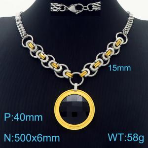 6mm Double Layer DIY Chain Necklace Women Stainless Steel With Round Charm Gold Color - KN234357-Z