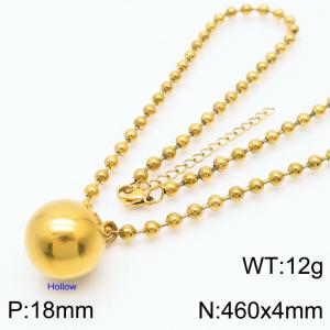 4mm Beads Chain Necklace Women Stainless Steel With Big Hollow Round Bead Pendant Charm Gold Color - KN234367-Z