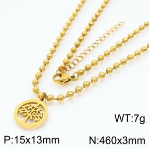 3mm Beads Chain Necklace Women Stainless Steel With Lucky Tree Pendant Charm Gold Color - KN234371-Z