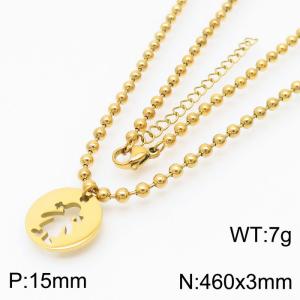 3mm Beads Chain Necklace Women Stainless Steel With Round Girl Pendant Charm Gold Color - KN234374-Z