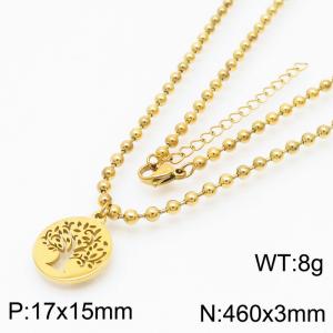 3mm Beads Chain Necklace Women Stainless Steel With Life of Tree Pendant Charm Gold Color - KN234377-Z