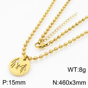 3mm Beads Chain Necklace Women Stainless Steel With Family Pendant Charm Gold Color - KN234380-Z