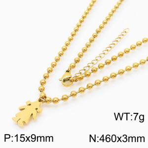 3mm Beads Chain Necklace Women Stainless Steel 304 With Girl Charm Gold Color - KN234386-Z