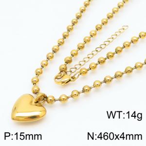 4mm Beads Chain Necklace Women Stainless Steel 304 With Heart Charm Gold Color - KN234411-Z