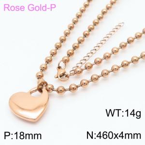 4mm Beads Chain Necklace Women Stainless Steel 304 With Heart Charm Rose Gold Color - KN234413-Z