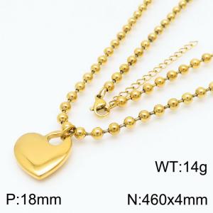 4mm Beads Chain Necklace Women Stainless Steel 304 With Heart Charm Gold Color - KN234414-Z
