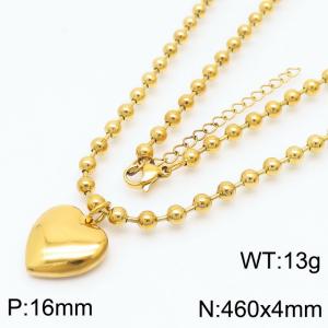 4mm Beads Chain Necklace Women Stainless Steel 304 With Heart Charm Gold Color - KN234417-Z