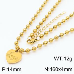 4mm Beads Chain Necklace Women Stainless Steel 304 With Love Heart Charm Gold Color - KN234420-Z