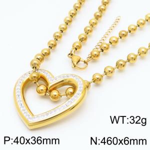 6mm Beads Chain Necklace Women Stainless Steel 304 With Heart Charm Pendant Gold Color - KN234422-Z