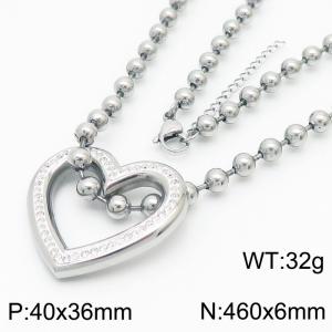 6mm Beads Chain Necklace Women Stainless Steel 304 With Heart Charm Pendant Silver Color - KN234423-Z