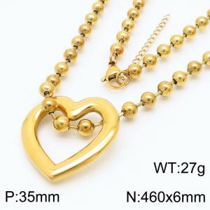 6mm Beads Chain Necklace Women Stainless Steel 304 With Heart Charm Pendant Gold Color - KN234425-Z