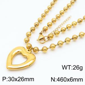 6mm Beads Chain Necklace Women Stainless Steel 304 With Heart Charm Pendant Gold Color - KN234427-Z