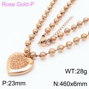 6mm Beads Chain Necklace Women Stainless Steel 304 With Heart Charm Pendant Rose Gold Color - KN234429-Z