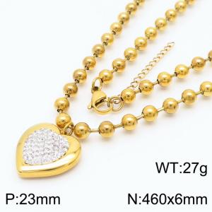 6mm Beads Chain Necklace Women Stainless Steel 304 With Heart Charm Pendant Gold Color - KN234430-Z