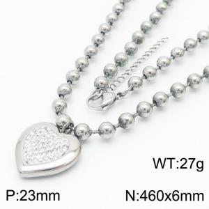 6mm Beads Chain Necklace Women Stainless Steel 304 With Heart Charm Pendant Silver Color - KN234431-Z