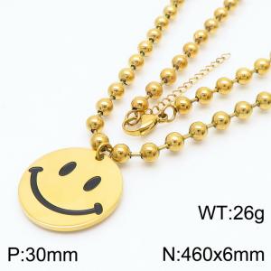 6mm Beads Chain Necklace Women Stainless Steel 304 With Smile Charm Pendant Gold Color - KN234432-Z