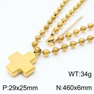 6mm Beads Chain Necklace Women Stainless Steel 304 With Cross Charm Pendant Gold Color - KN234434-Z