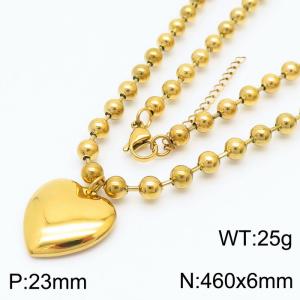 6mm Beads Chain Necklace Women Stainless Steel 304 With Heart Charm Pendant Gold Color - KN234439-Z