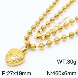 6mm Beads Chain Necklace Women Stainless Steel 304 With Cardiac Charm Pendant Gold Color - KN234441-Z