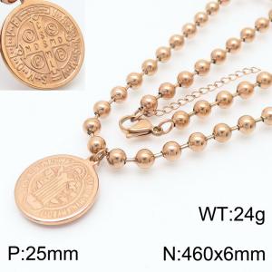 46cm Long Rose Gold Stainless Steel Round Rune Pendant Balls Link Chain Necklace For Women Men - KN234448-Z