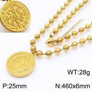 46cm Long Gold Color Stainless Steel Round Rune Pendant Balls Link Chain Necklace For Women Men - KN234449-Z