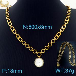 50cm Long Gold Color Stainless Steel White Color Round Crystal Glass Pentand Link Chain Necklace For Women - KN234465-Z