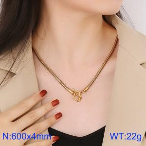 600mm Women Gold-Plated Stainless Steel Elastic Round Chain Necklace with Love Heart OT Clasp - KN234623-Z