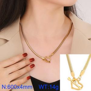 600mm Women Gold-Plated Stainless Steel Snake Bone Chain Necklace with Love Heart OT Clasp - KN234625-Z