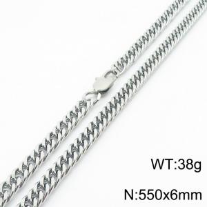550x6mm Curb Cuban Link Chain Necklace Men Stainless Steel 304 Silver Color - KN234723-Z