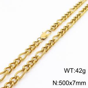 7mm50cm fashionable stainless steel 3:1 patterned side chain gold necklace - KN234757-Z